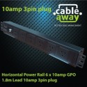 Horizontal Power Rail 6 x 10amp GPO 1.8m Lead 10amp 3pin plug