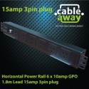 Horizontal Power Rail 6 x 10amp GPO 1.8m Lead 15amp plug