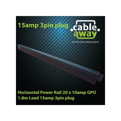 Vertical Power Rail 20 x 10amp GPO 1.8m Lead 15amp 3pin plug