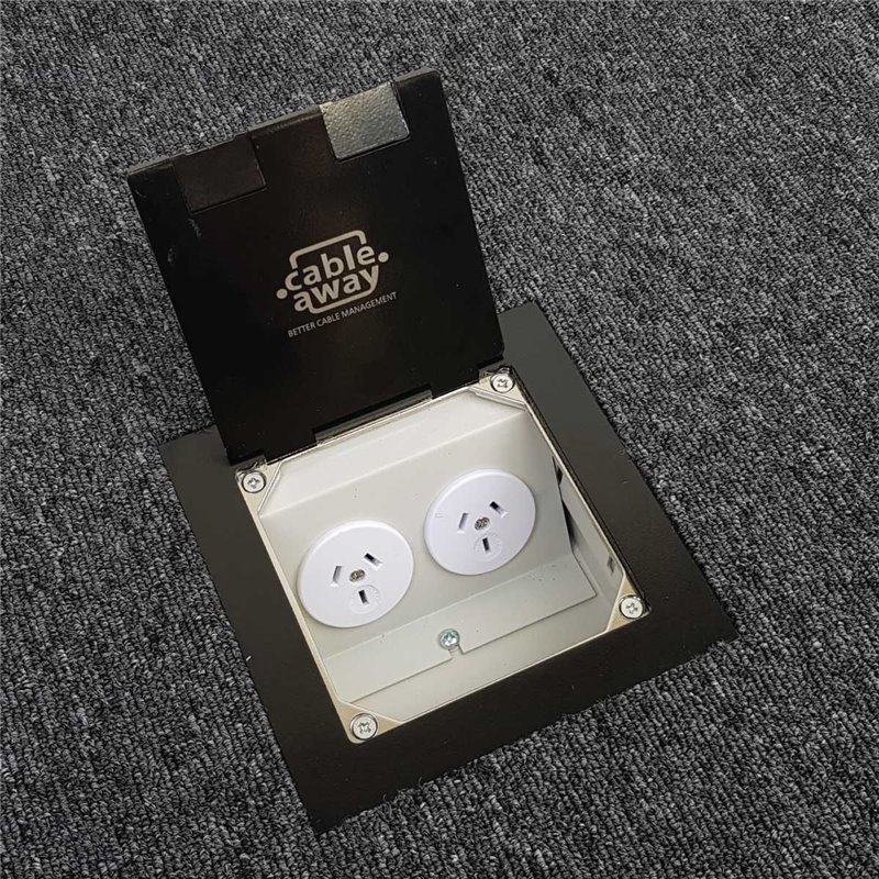 Shallow Floor Outlet Box 2 Power Stainless Steel Black  Flush (Square Edge) 145 Series