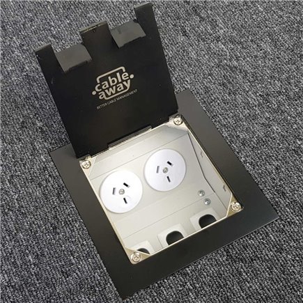 Floor Outlet Box 2 Power 3 Data Stainless Steel Black Flush lid (Square Edge) 145 Series