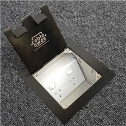 Floor Outlet Box 1 Standard GPO Stainless Steel Black Flush Lid (Square Edge) 145 Series