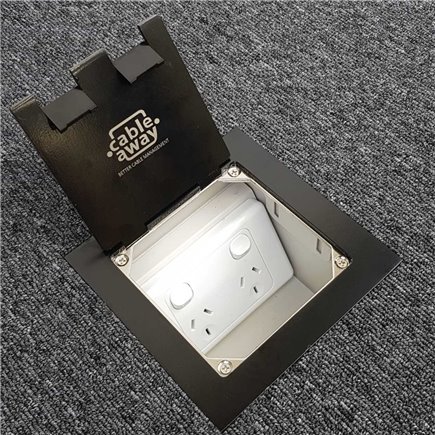Floor Outlet Box 1 Standard GPO Stainless Steel Black Flush Lid (Square Edge) 145 Series