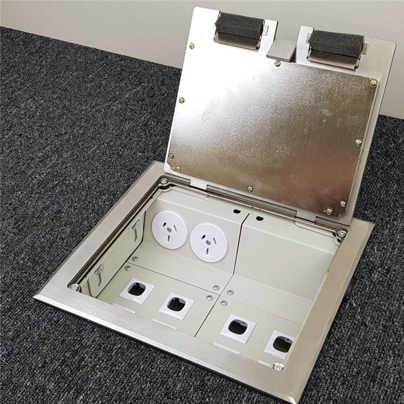 2 Power Stainless Steel Recessed Lid  Floor Outlet Box