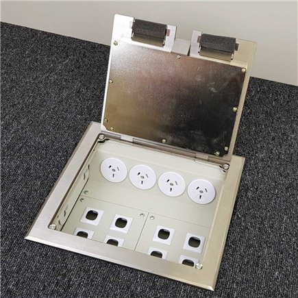 4 Power 8 Data Stainless Steel Recessed Lid  Floor Outlet Box