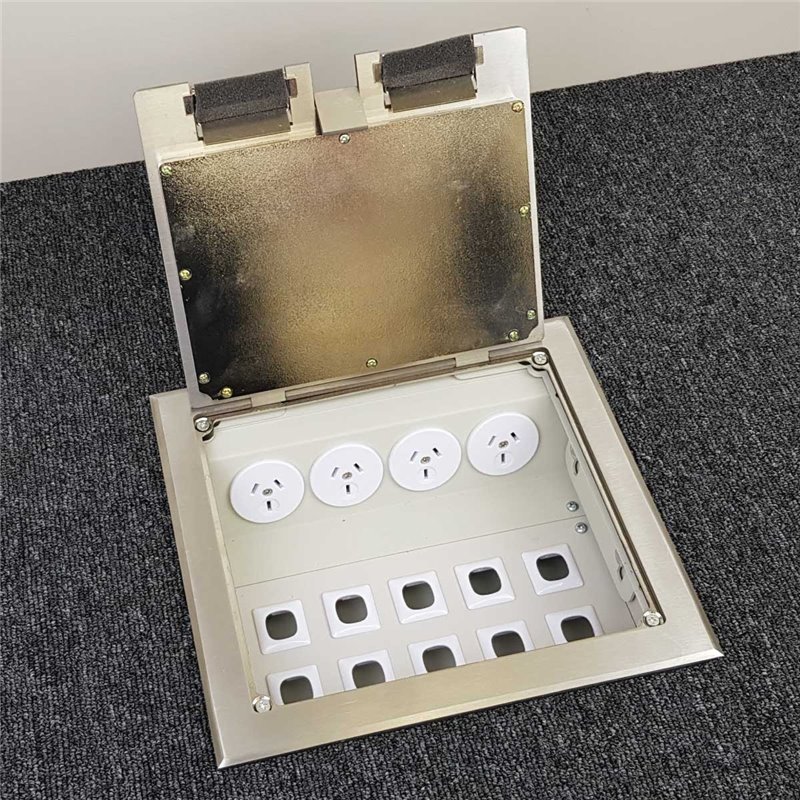 4 Power 10 Data Stainless Steel Recessed Lid  Floor Outlet Box