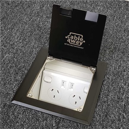 Floor Outlet Box 1 Standard GPO Stainless Steel Black Flush 145 Series