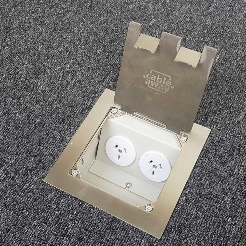 Shallow Floor Outlet Box 2 Power Stainless Steel Flush Square Edge 145 Series