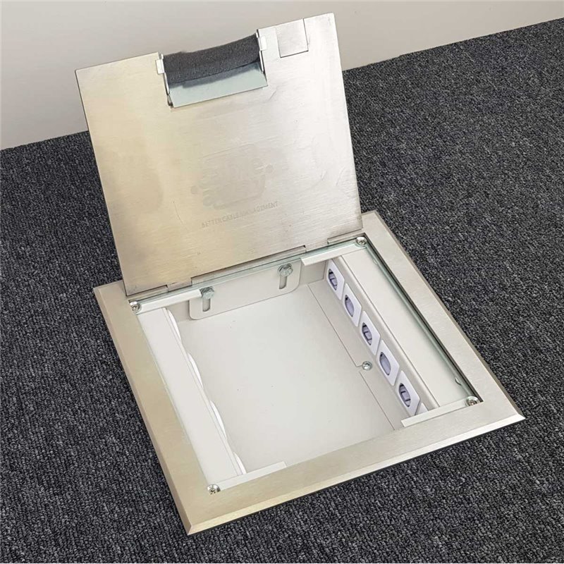 4 Power 6 Data Shallow Stainless Steel Flush Floor Outlet Box