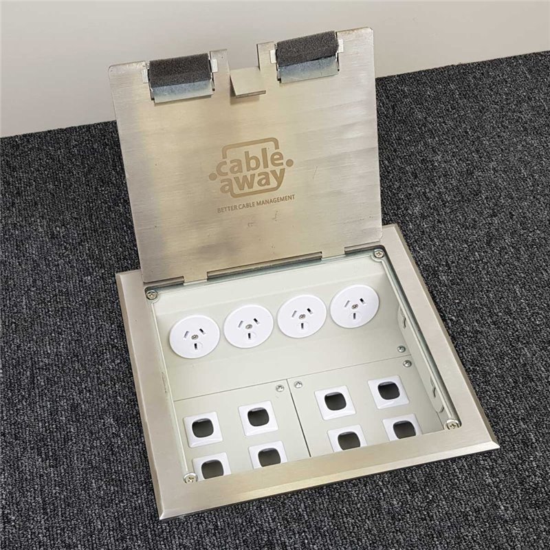 4 Power 8 Data Stainless Steel Flush Lid  Floor Outlet Box