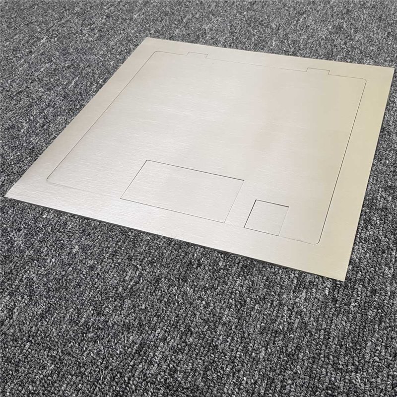 6 Power 5 Data Stainless Steel Flush Lid  Floor Outlet Box (Square Edge)