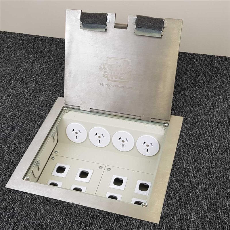 4 Power 8 Data Stainless Steel Square Edge Flush Floor Outlet Box