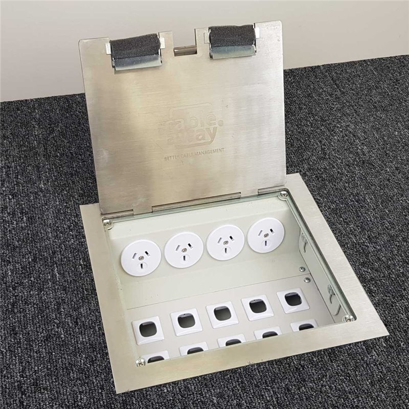 2 Power Stainless Steel Square Edge Flush Floor Outlet Box