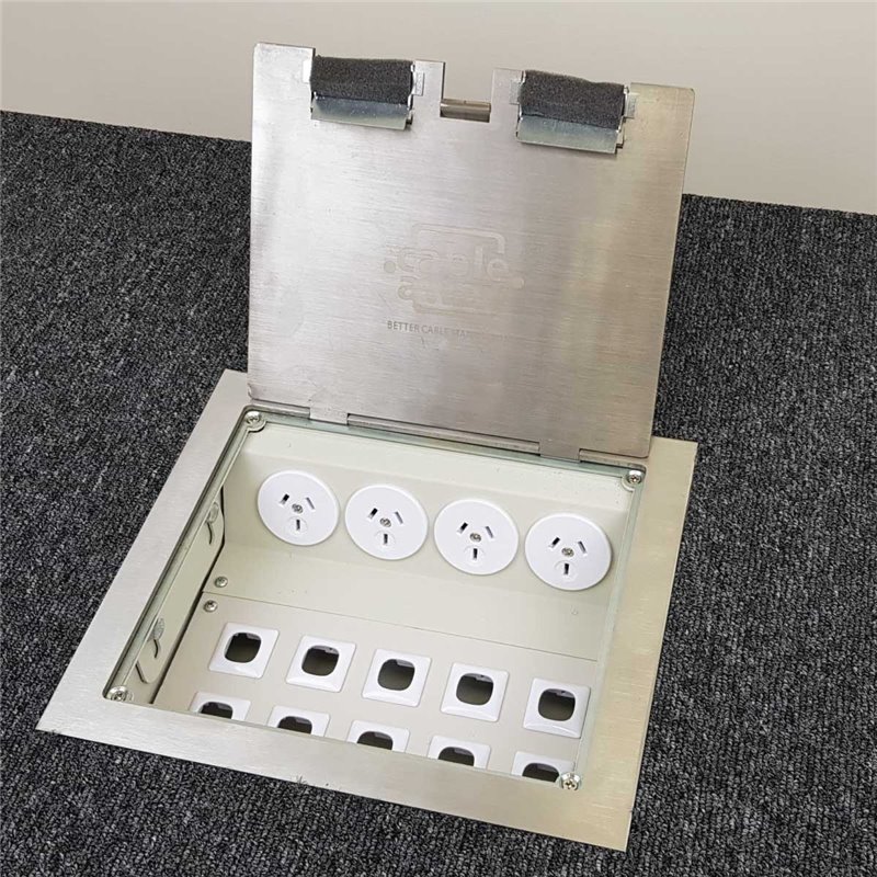 4 Power 10 Data Stainless Steel Square Edge Flush Floor Outlet Box