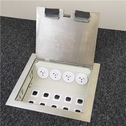 4 Power 10 Data Stainless Steel Square Edge Flush Floor Outlet Box