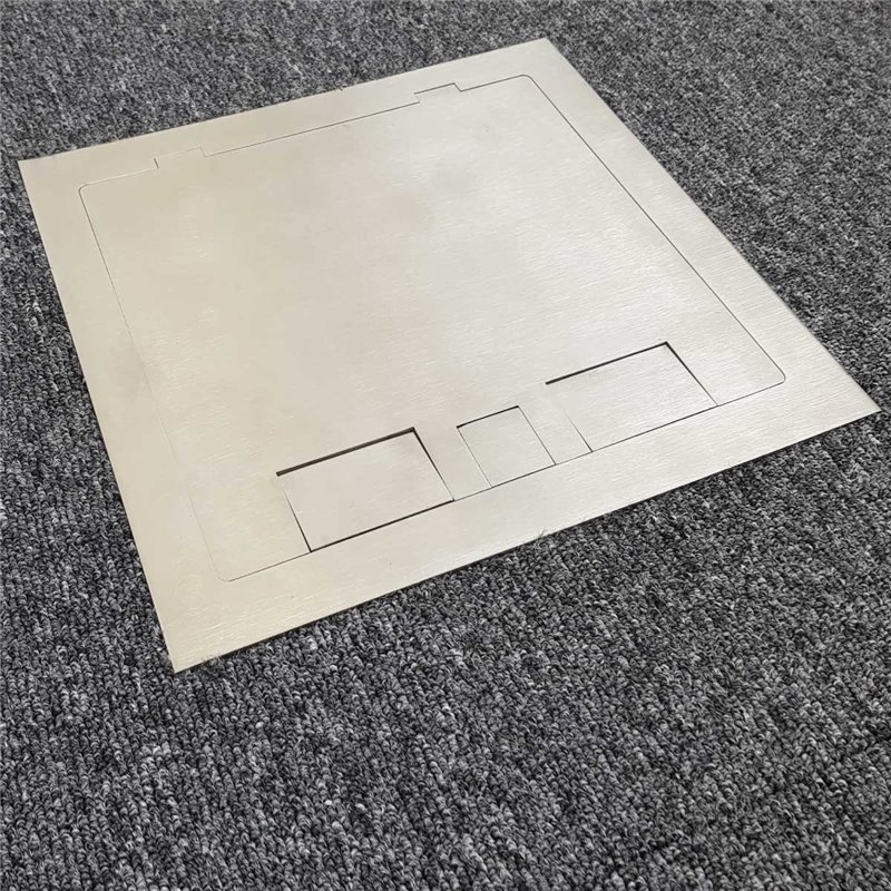 2 Power 8 Data Stainless Steel Square Edge Flush Floor Outlet Box