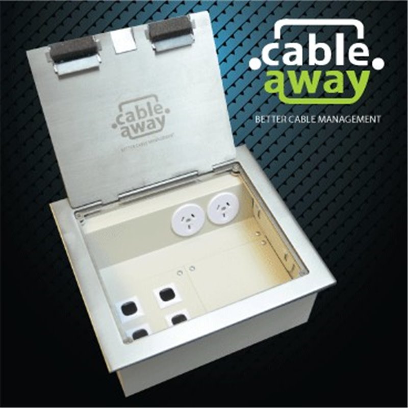 2 Power 8 Data Stainless Steel Square Edge Flush Floor Outlet Box