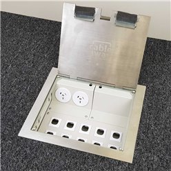 2 Power Stainless Steel Square Edge Flush Floor Outlet Box