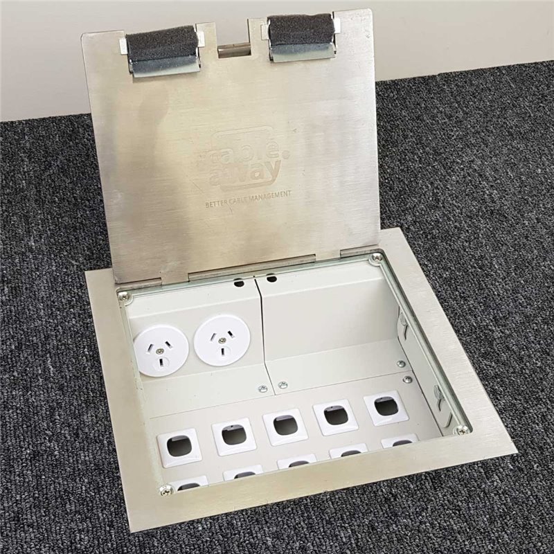 2 Power 10 Data Stainless Steel Square Edge Flush Floor Outlet Box