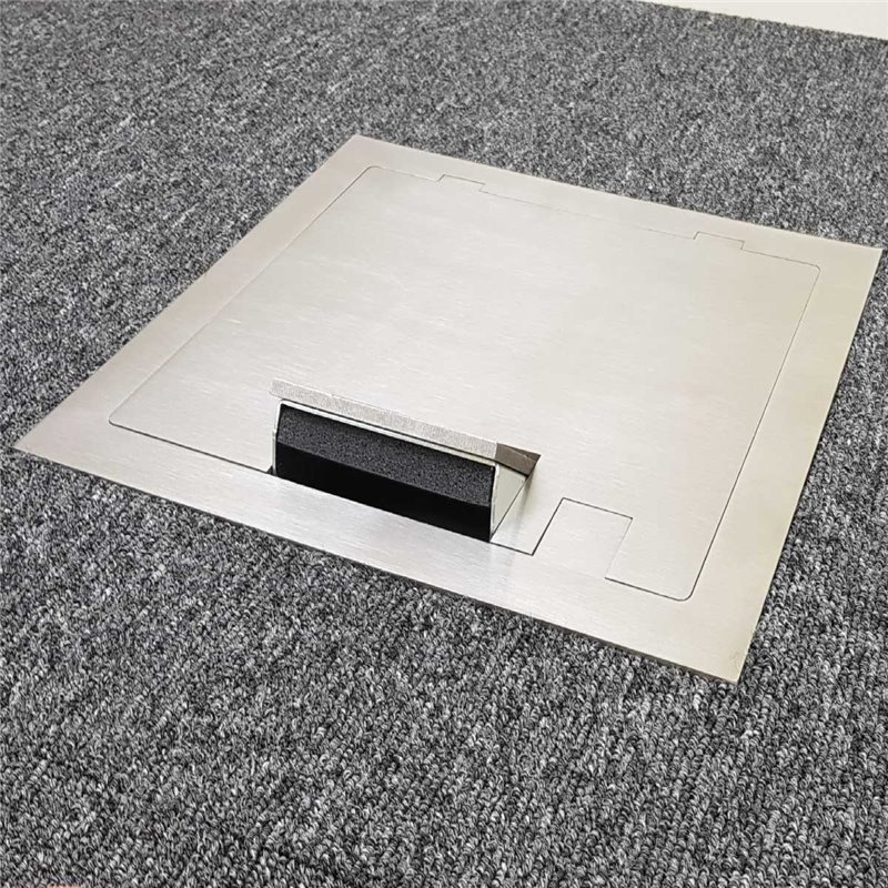 2 Power 4 Data Shallow Stainless Steel Flush (Square Edge) Floor Outlet Box