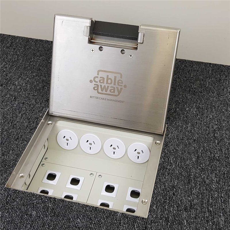 4 Power 8 Data Stainless Steel 19mm Recessed Lid  Floor Outlet Box