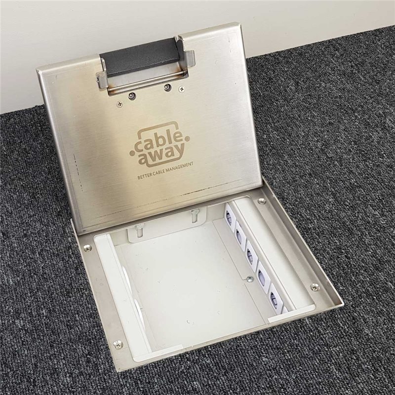 2 Power 6 Data Shallow Stainless Steel 14mm Recessed lid Floor Outlet Box