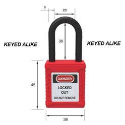 LOCKOUT NYLON PADLOCK (45x38x20) KEYED ALIKE RED