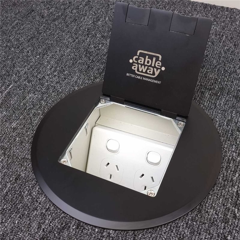 FB145 SERIES Floor Outlet Box 1 STD GPO  Stainless Steel Black Round Flush lID