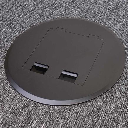 Floor Outlet Box 1 Standard DGPO (2 x USB Charge) Stainless Steel Black Round Flush 145 Series