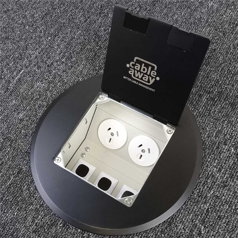 Floor Outlet Box 2 Power 3 Data Black Stainless Steel Round Flush 145 Series