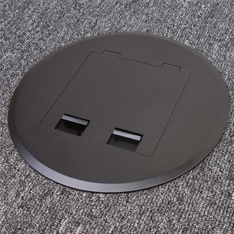 Shallow Floor Outlet Box 2 Power Stainless Steel Black Round Flush 145 Series