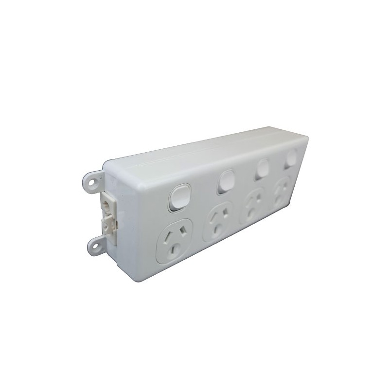 SOFT WIRED QUAD SWITCHED OUTLET (WHITE)