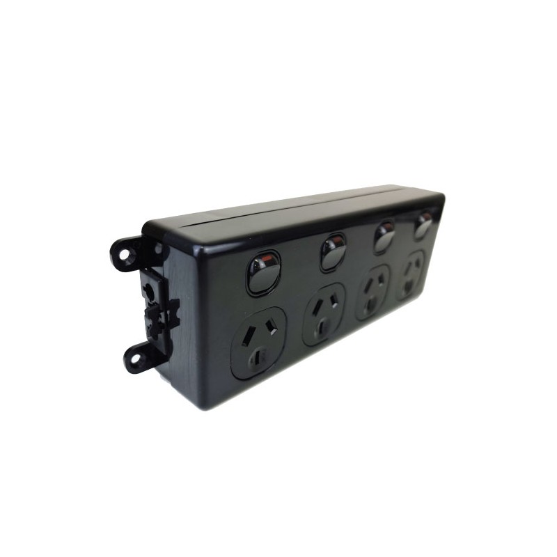 SOFT WIRED QUAD SWITCHED OUTLET (BLACK)