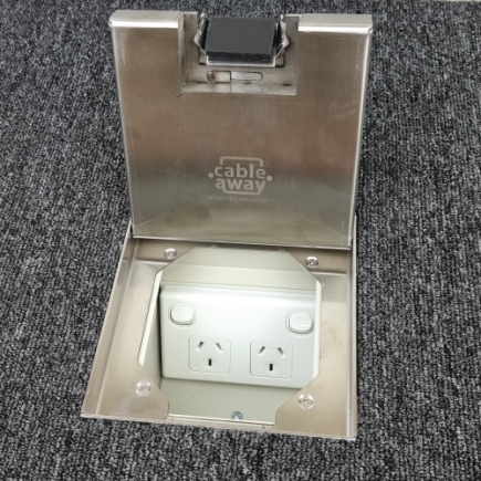 Floor Outlet Box 19mm Recess Lid1 Standard GPO Stainless Steel Flush 145 Series