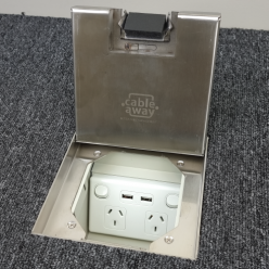 Floor Outlet Box 1 Standard GPO ( 2 x USB charge) 19mm Stainless Steel Recess lid 145 Series