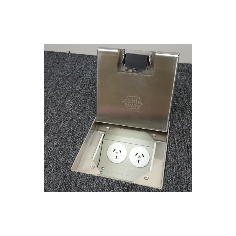 Shallow Floor Outlet Box 2 Power 19mm Stainless Steel Recessed Lid 145 Series