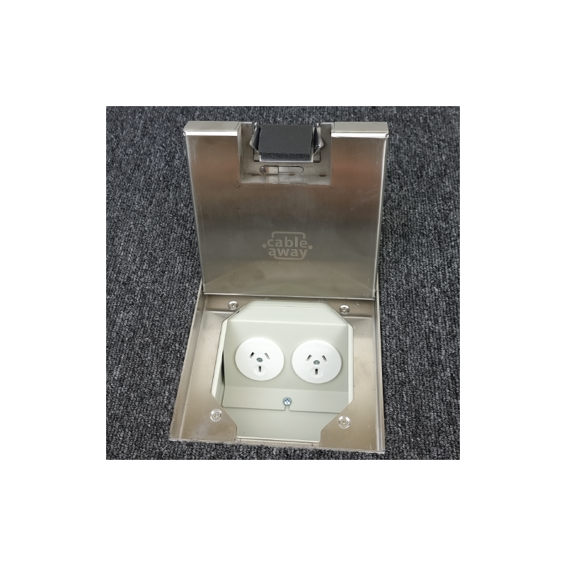 Shallow Floor Outlet Box 2 Power 19mm Stainless Steel Recessed Lid 145 Series