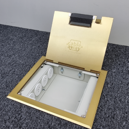 4 Power 4 Data Shallow Brass Flush Floor Outlet Box