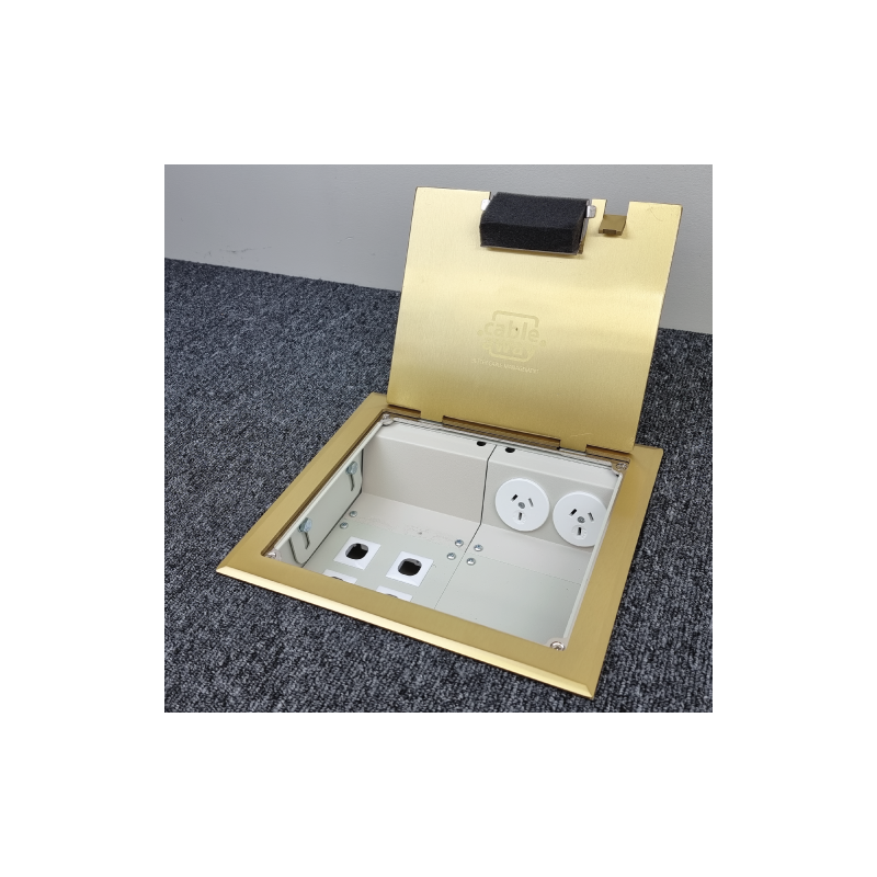 2 Power 4 Data Brass Flush Lid  Floor Outlet Box