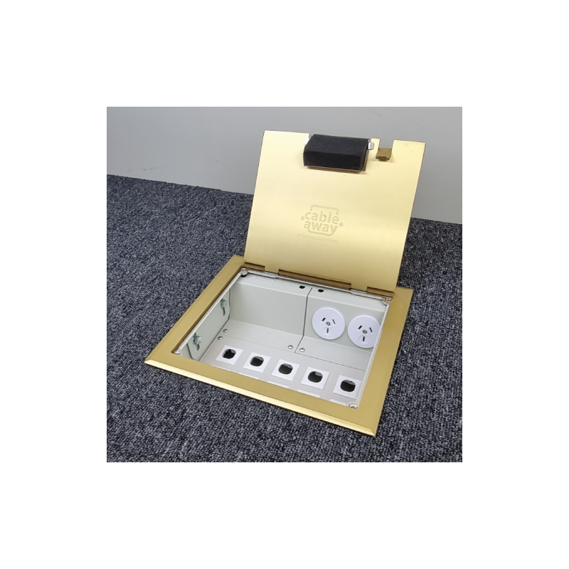 2 Power 10 Data Brass Flush Lid  Floor Outlet Box