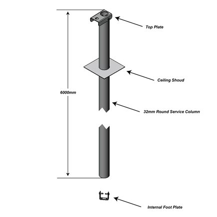 SERVICE POLE 32DIA x 6m 1 DIV ANODISED
