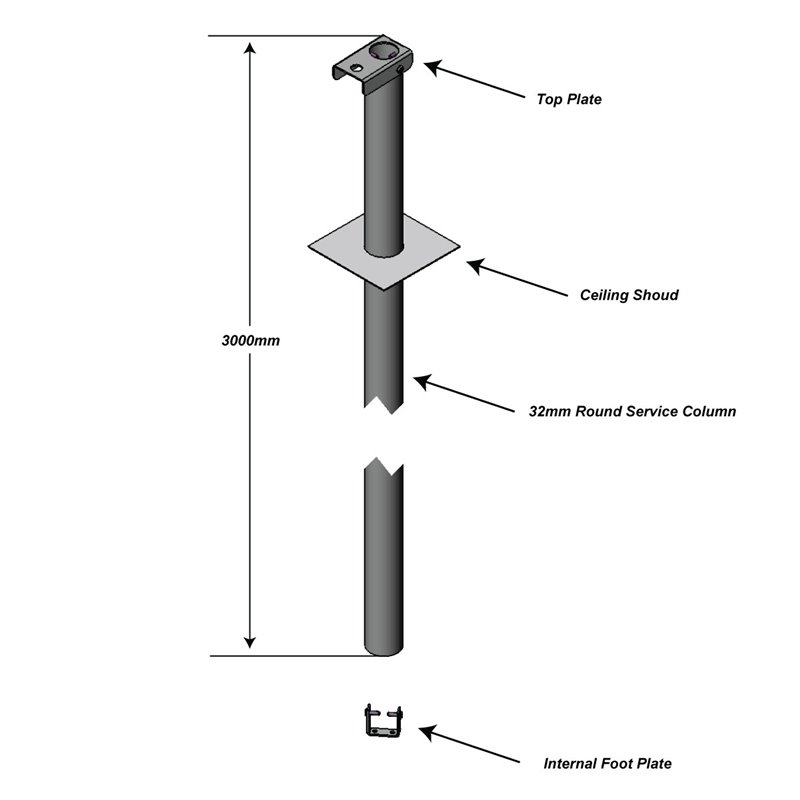 SERVICE POLE 32DIA x 4m 1 DIV SATIN BLACK