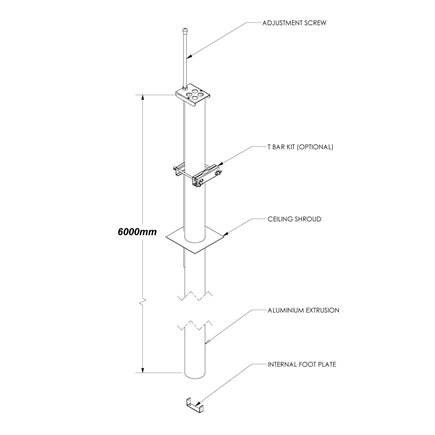 SERVICE POLE 50DIA x 6m 1 DIV SATIN BLACK