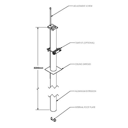 SERVICE POLE 70DIA x 6m 1 DIV BLACK SATIN