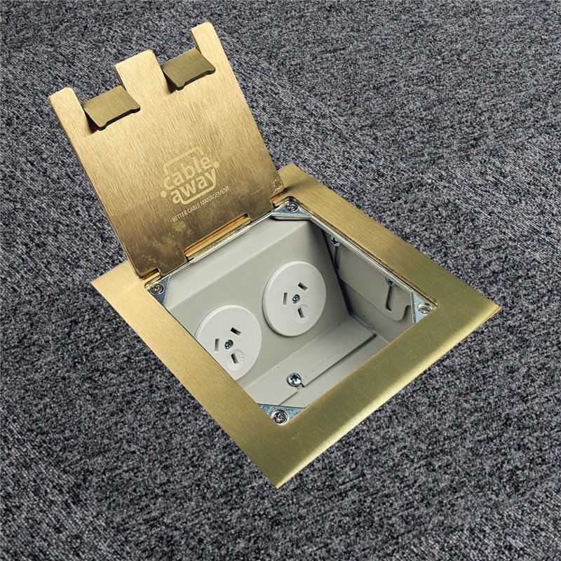 Shallow Floor Outlet Box 2 Power Brass Flush Square Edge Lid 145 Series