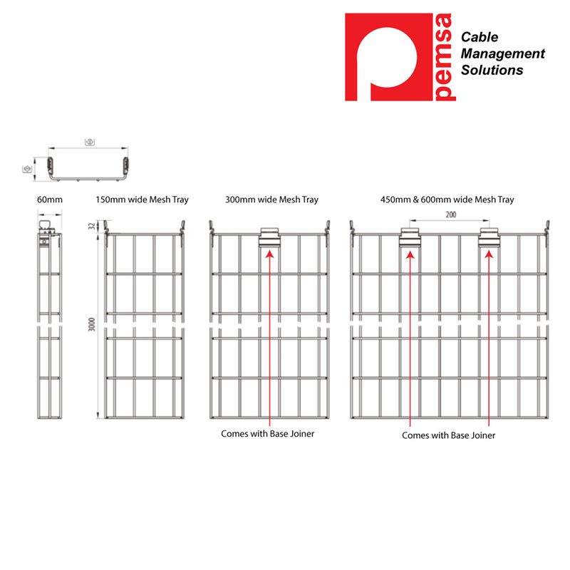 Rejiband Rapide 60mm x 600mm x 3m Mesh Tray EZ3, Electrogalvanised