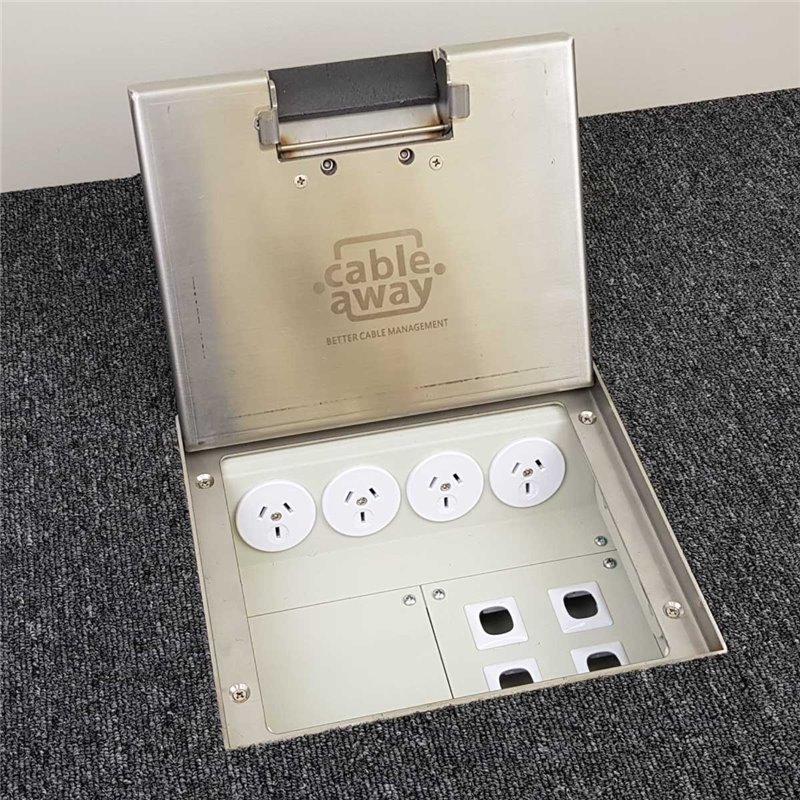 4 Power 4 Data Stainless Steel 19mm Recessed Lid  Floor Outlet Box