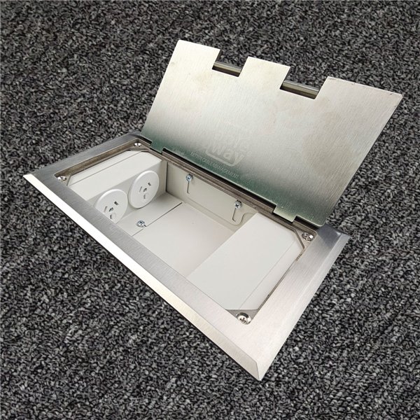 Floor Outlet Box 2 x 10amp Auto Swiched Outlets 3 x Data Provisions 245 Series (Shallow)