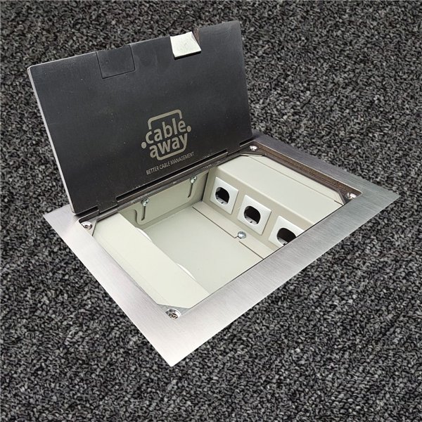 Floor Outlet Box 2 x 10amp Auto Swiched Outlets 3 x Data Provisions - Stainless Steel Flush Square Edge 245 Series (Shallow)