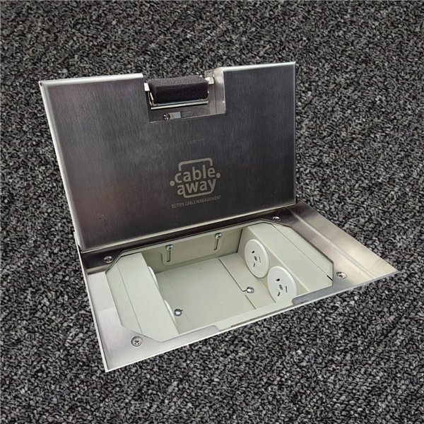 Floor Outlet Box 4 x 10amp Auto Swiched Outlets - Stainless Steel Ressessed (19mm) Lid 245 Series (Shallow)